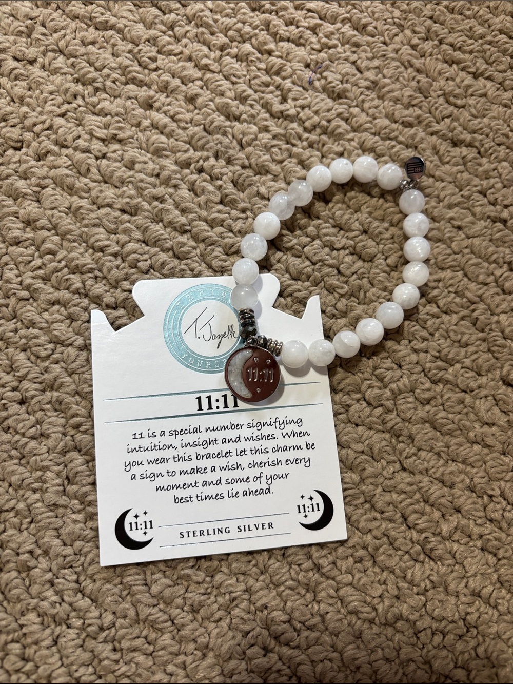 11:11 White Beaded Sterling Silver Charm Bracelet